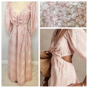 NWT Banana Republic Cut Out Midi Dress Size Small Pink Tan Sleeves